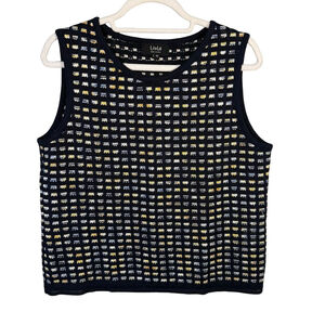 Liola Black and Yellow Patterned Sweater Vest Size 48 Made in Italy Minimalist